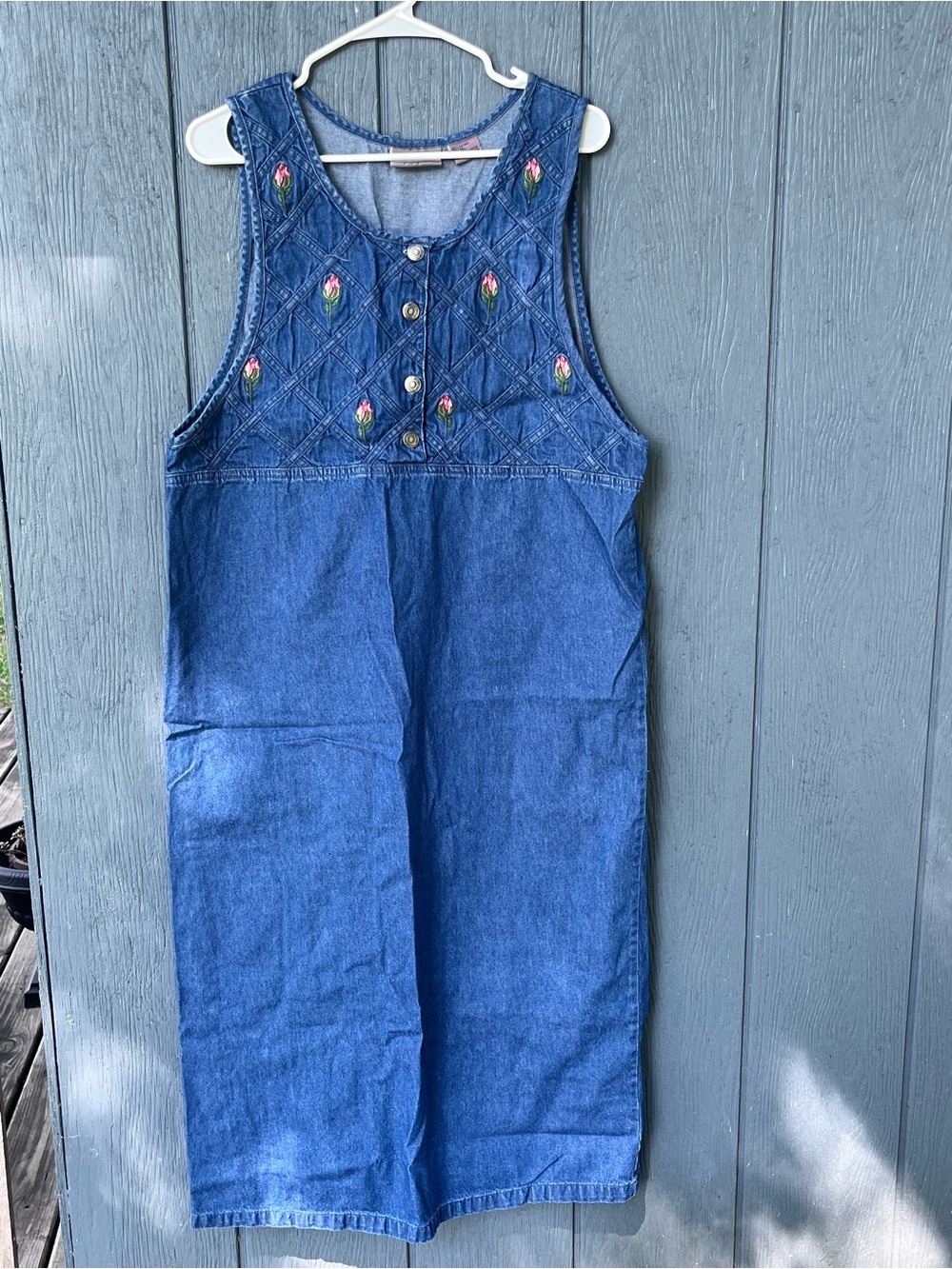 VTG premier international floral maxi jumper dress denim sleeveless women’s xl